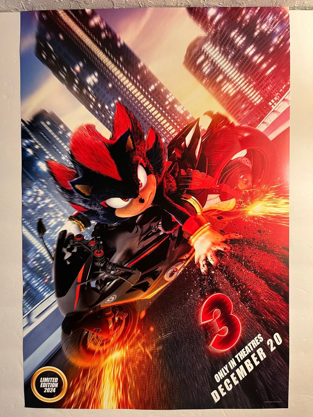 Sonic The Hedgehog 3 (Limited Edition 2024 Poster) Shadow (12 x 18 Inches) New